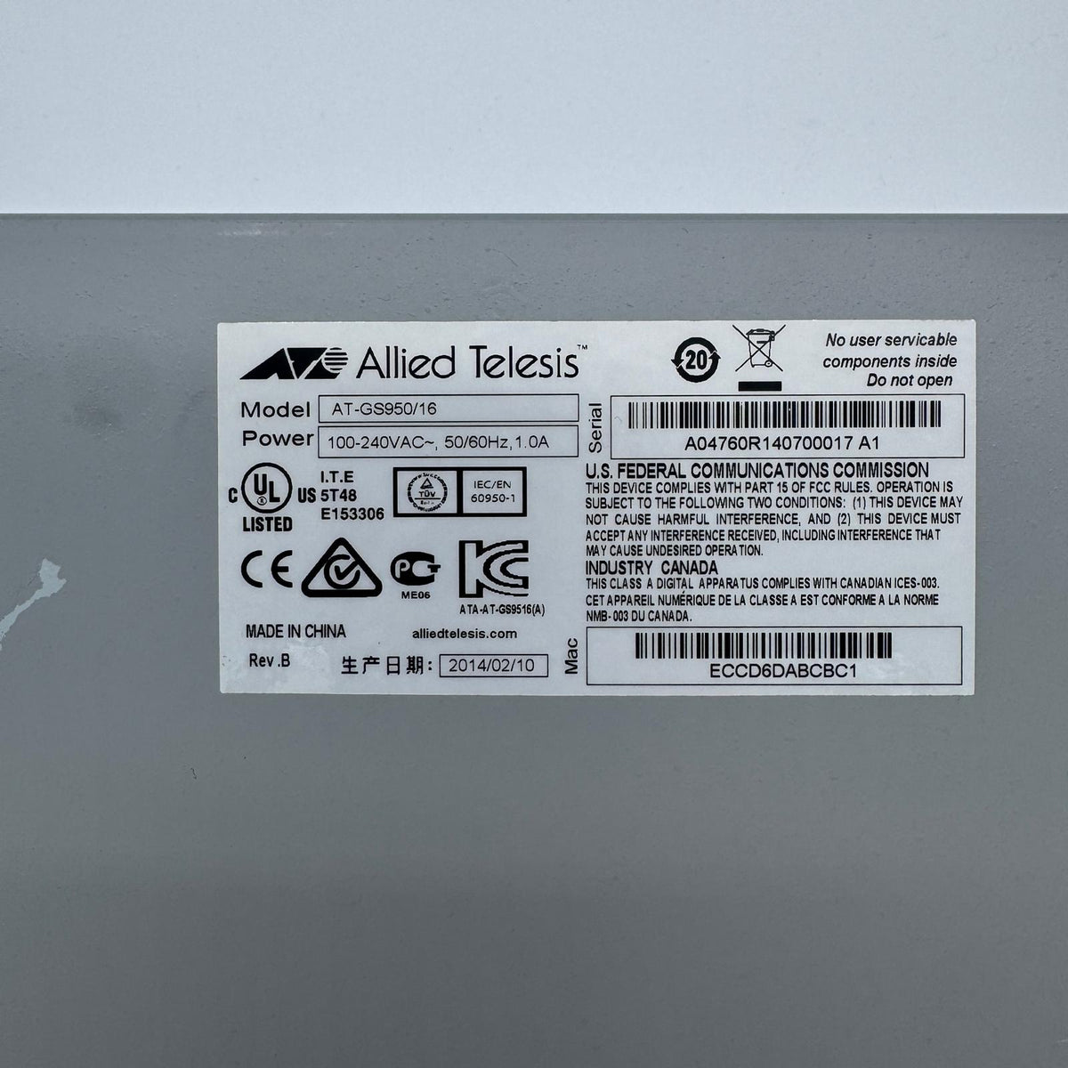 Allied Telesis AT-GS950/16 16 Port WebSmart Switch