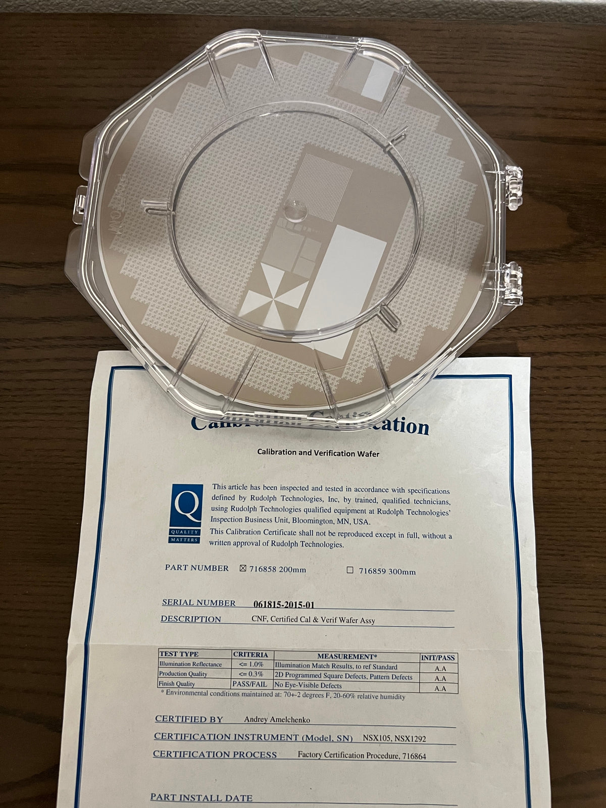 Rudolph 200mm calibration and verification wafer