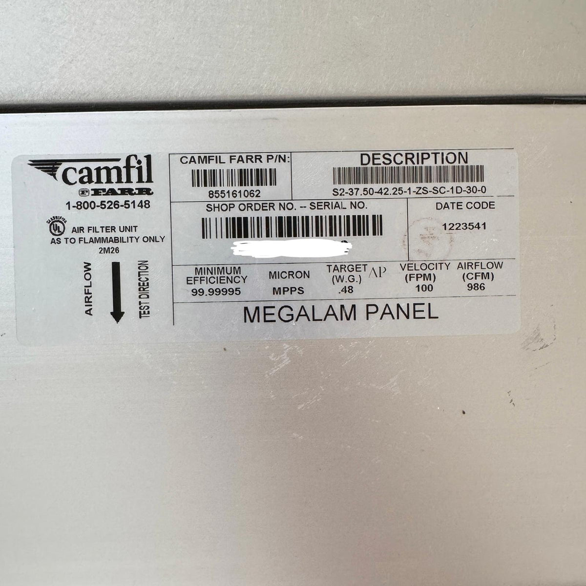 Camfil Rudolph F30 Air Filter Unit 855161062